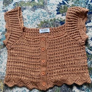 Love Knits Cropped Knit Button Up in Rust